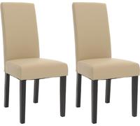 lot de 2 chaises de salle à manger HWC-N66, chaise de cuisine fauteuil en bois massif similicuir ~ crème, pieds noirs