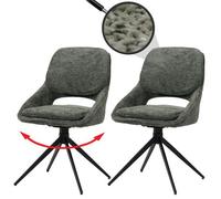 Lot de 2 chaises de salle à manger HWC-N73, chaise de cuisine, pivotante Auto-Return, tissu/textile chenille (490g/m²) Oeko-Tex vert