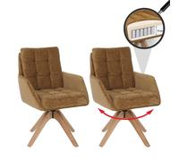 Mendler Lot de 2 chaises de Salle à Manger HWC-Q36 pivotantes Chenille Bois Jaune Moutarde