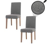 Lot de 2 chaises de Salle à Manger Littau, Chaise de Cuisine à Dossier Haut, Tissu/Textile bouclé Bois - Gris, Pieds Couleur Naturelle