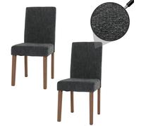 Lot De 2 Chaises De Salle À Manger Littau, Chaise De Cuisine À Dossier Haut, Tissu/Textile Chenille Bois Gris Foncé, Pieds Couleur Naturelle Multicolore