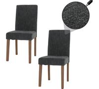 lot de 2 chaises de salle à manger Littau, chaise de cuisine à dossier haut, tissu/textile chenille bois ~ gris foncé, pieds couleur naturelle