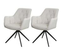 Lot de 2 chaises de salle à manger MENDLER HWC-L80 métal tissu/textile crème-beige Beige G