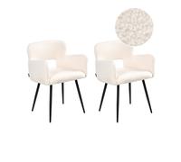 Beliani Lot de 2 Chaises de Salle à Manger Modernes avec Accoudoirs et Assise Rembourrage Touffeté en Tissu Bouclé Blanc Sanilac