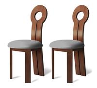 Lot de 2 chaises de salle à manger modernes du milieu du siècle - Chaise de salle à manger rétro en cuir PU et bois pour cuisine et restaurant - Finition élégante gris et noyer