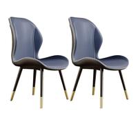Lot de 2 chaises de salle à manger modernes en cuir bleu foncé avec accoudoirs et finition mate et dossier élégant pour cuisine et salle à manger
