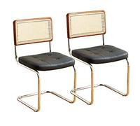 Lot de 2 chaises de salle à manger modernes en rotin avec dossier en canne et pieds en métal confortables pour cuisine et salle à manger
