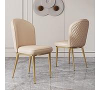 Lot de 2 chaises de salle à manger modernes et confortables en cuir synthétique kaki avec pieds en métal, dossier incurvé et design sans accoudoirs, idéal pour attendre et vivre