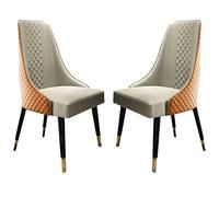 Lot de 2 chaises de salle à manger modernes rembourrées en cuir avec pieds en bois massif pour chambre à coucher, salon et balcon - Orange et beige