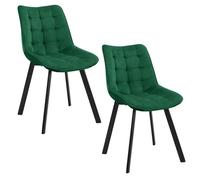 Lot de 2 chaises de salle à manger - Pieds en métal noir - Design moderne - Chaises rembourrées - tissu velouté vert