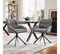 Lot de 2 chaises de salle à manger, pivotantes à 360°, fauteuil de salon, Sherpa, siège doux, coussin large, structure en fer, gris