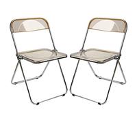 Lot de 2 chaises de salle à manger pliantes empilables en acrylique avec structure en métal, chaises de salle à manger modernes et confortables (ambre - 2 pièces)