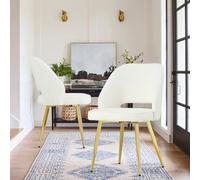Lot de 2 chaises de salle à manger rembourrées en lin avec pieds en métal pour salle à manger et cuisine, chaises de bureau élégantes et modernes, blanc