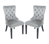 Lot de 2 chaises de salle à manger rembourrées en velours avec dos clouté et garniture en bois massif pour cuisine, chambre à coucher, salon, option assise élégante et confortable pour n'importe quel