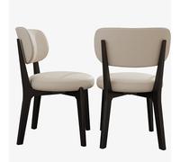 Lot de 2 chaises de salle à manger rembourrées modernes avec dossier, cadre en bois massif, meubles élégants de salle à manger et de salon (noir + kaki clair)