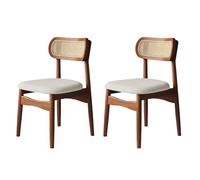 Lot de 2 chaises de salle à manger rembourrées modernes en rotin avec dossier tubulaire et cadre en bois massif, idéal pour cuisine, salle à manger, café (blanc)