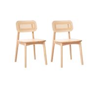 Lot de 2 Chaises de Salle à Manger Retro en Rotin Tressé Assise en Bois sans Acc
