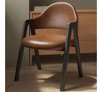 Lot de 2 chaises de salle à manger rustiques en bois et cuir synthétique avec dossier incurvé et accoudoirs - Hauteur d'assise : 43 cm - Gris