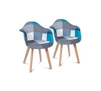 IDMarket - Lot de 2 chaises de salle à manger scandinaves SARA - motifs patchwork bleus