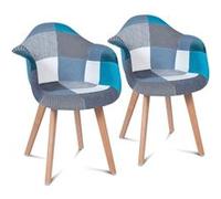 IDMarket - Lot de 2 chaises de salle à manger scandinaves SARA - motifs patchwork bleus