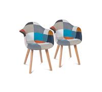 IDMarket Chaises de salle à manger SARA scandinaves Lot de 2 motifs patchwork multicolores