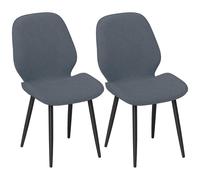Lot De 2 Chaises De Salon Design Assise Dossier Enveloppant Piètement Acier Noir Tissu Effet Lin Gris
