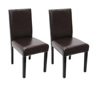 Lot de 2 chaises de séjour Littau, cuir reconstitué marron, pieds foncés
