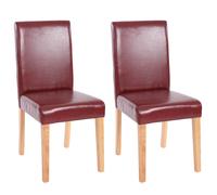 Lot de 2 chaises de séjour Littau simili-cuir, brun rouge, pieds clairs