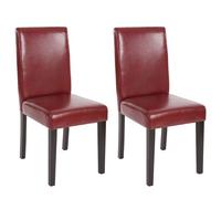 Lot de 2 chaises de séjour Littau simili-cuir, brun rouge, pieds foncés