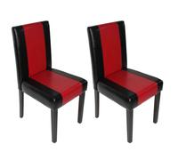 Lot de 2 chaises de séjour Littau simili-cuir, noir/rouge, pieds foncés
