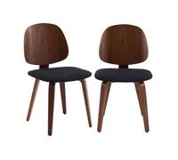Lot de 2 chaises décor bois courbé placage effet noyer et bouclette texturée noire