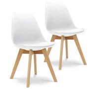 Waytex Lot de 2 Chaises Design Scandinave Coque Rigide Blanche, Assise Mousse et revetement PU, avec 4 Pieds Bois