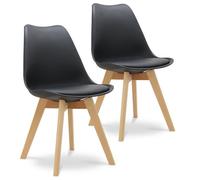 Lot de 2 Chaises Design Scandinave Coque Rigide Noir, Assise mousse et revetement PU, avec 4 Pieds Bois