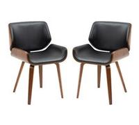 HOMCOM Lot de 2 chaises de salle à manger vintage – assise revêtement synthétique noire, pieds en bois