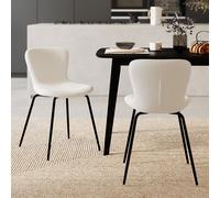 Lot de 2 chaises effet laine bouclette blanche et pieds en métal - koko