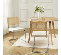 Lot de 2 chaises ELLA cannage et velours côtelé écru pieds métal chromé - Blanc