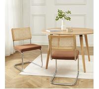 Lot de 2 chaises ELLA cannage et velours côtelé terracotta pieds métal chromé