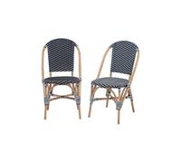 Alice's Home - Lot de 2 chaises empilables bistrot en rotin et polyrotin Noir et Blanc. L 48 x P 58 x H 90cm