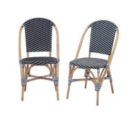 Lot de 2 chaises empilables bistrot en rotin et polyrotin noir et blanc. L 48 x P 58 x H 90cm