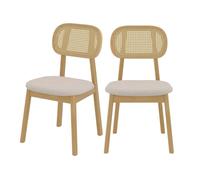 Lot de 2 chaises en bois clair, tissu beige et rotin synthétique - Maria - Rendez-Vous Déco