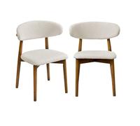 Lot de 2 chaises en bois d'hévéa effet noyer et tissu bouclette blanc crème