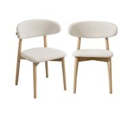 Lot de 2 chaises en bois d'hévéa naturel et tissu bouclette blanc crème