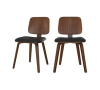 Lot de 2 chaises en bois plaqué noyer et PU noir - Flow - Rendez-Vous Déco