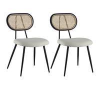 Happy Garden Chaise de Salle à Manger Vintage Elena en cannage et Tissu Boucle écru, Pieds en métal Noir