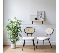 Happy Garden Chaise de Salle à Manger Vintage Elena en cannage et Tissu Boucle écru, Pieds en métal Noir