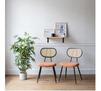 Lot de 2 chaises en cannage et tissu boucle rouille ELENA