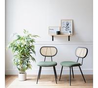 Lot de 2 chaises en cannage et tissu boucle vert kaki ELENA