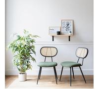 Lot de 2 chaises en cannage et tissu boucle vert kaki ELENA