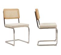 Lot de 2 chaises en cannage velours côtelé beige et métal chromé - Muse