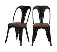 Lot de 2 chaises en métal noir et cuir synthétique marron - Charly - Rendez-Vous Déco